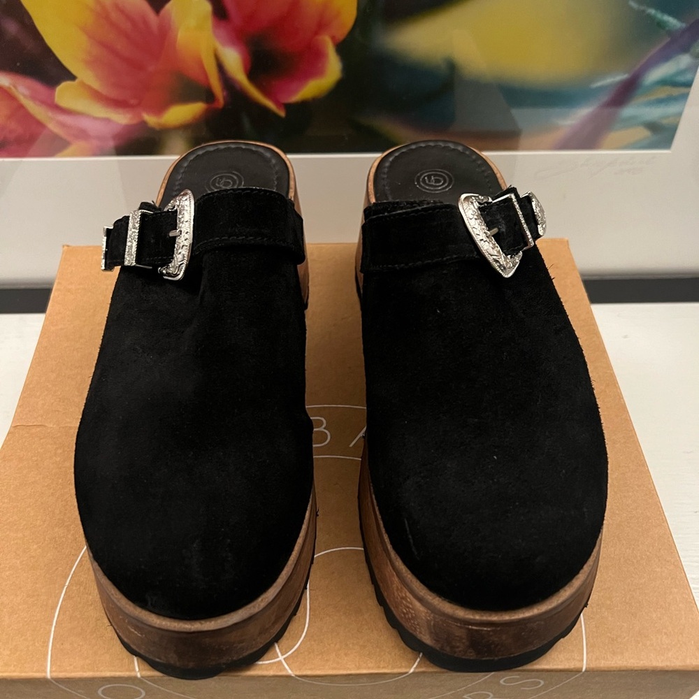 Urban Outfitters Black Suede Clogs with Silver Accents